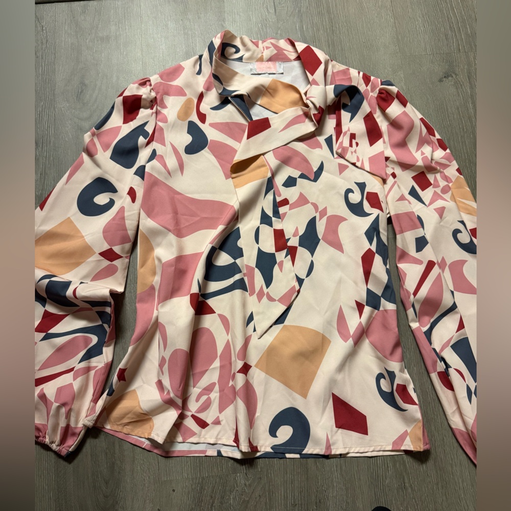 Long sleeve tie neck blouse